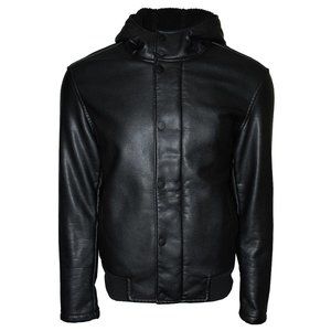 Kenneth Cole Full Zip Hooded Faux Leather Jacket M